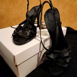 Nine West black satin heel with original box size 7